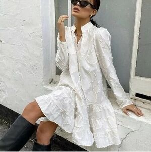 H&M Off White Jacquard Weave Dress, Size Small